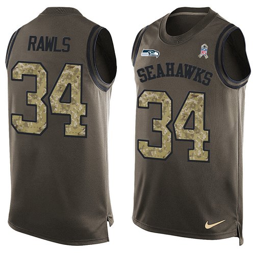 Men's Limited Thomas Rawls Nike Jersey Green - #34 Salute to Service Tank Top NFL Seattle Seahawks